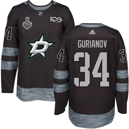 Adidas Men Dallas Stars 34 Denis Gurianov Black 1917-2017 100th Anniversary 2020 Stanley Cup Final Stitched NHL Jersey